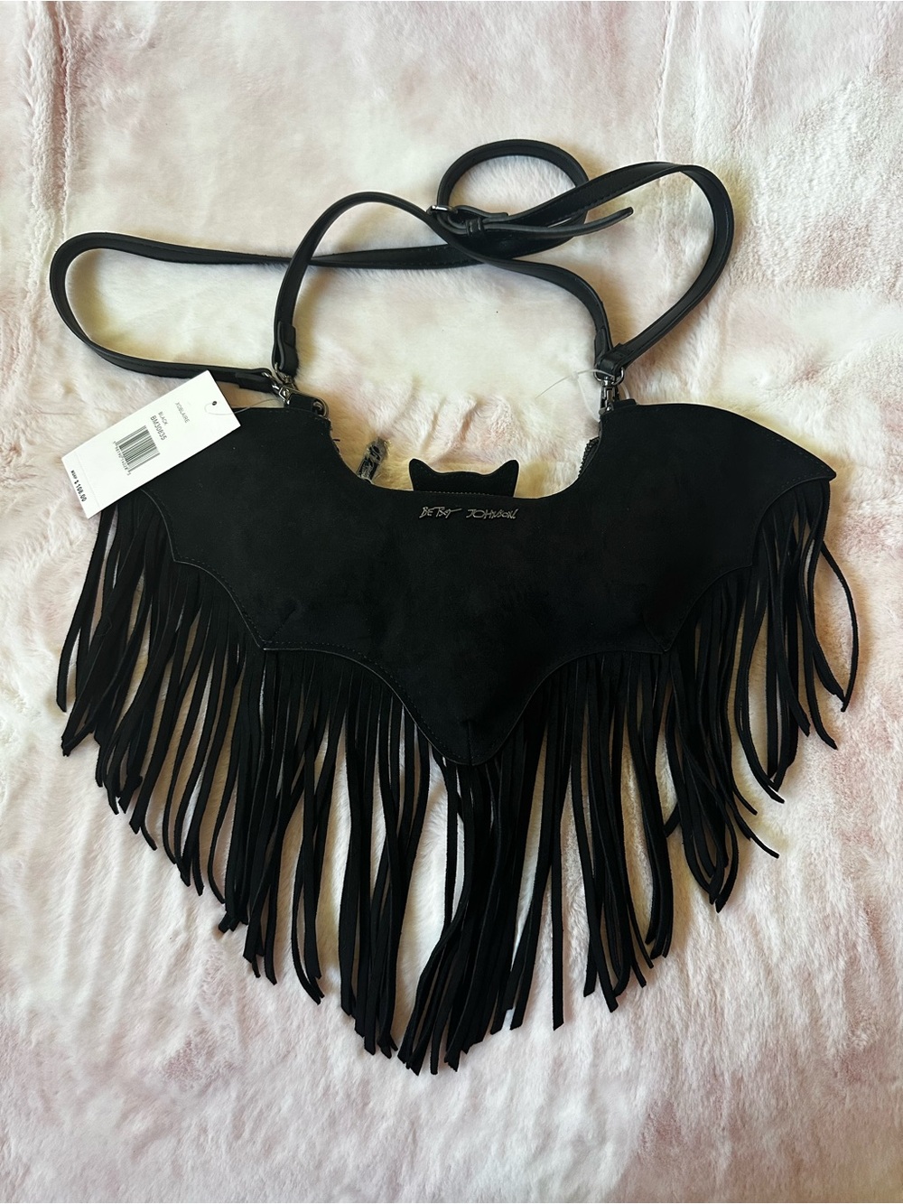 Black Bat-Shaped Fringe Shoulder Bag Purse - Betsey Johnson NWT